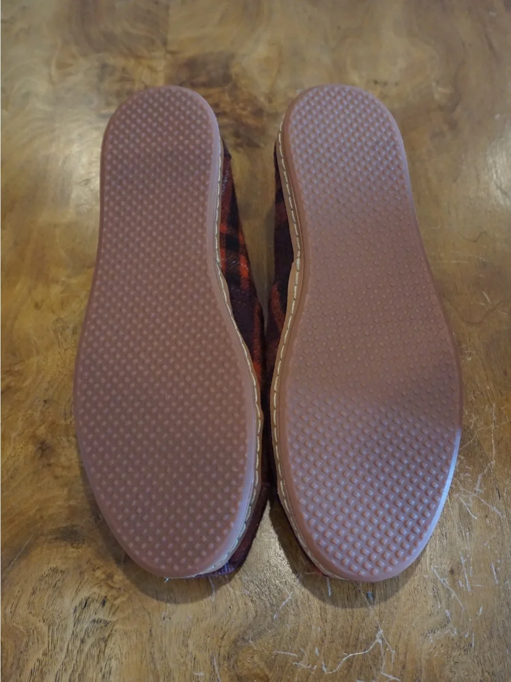 TOMS Plaid Slip-On Shoes in Burgundy and Orange